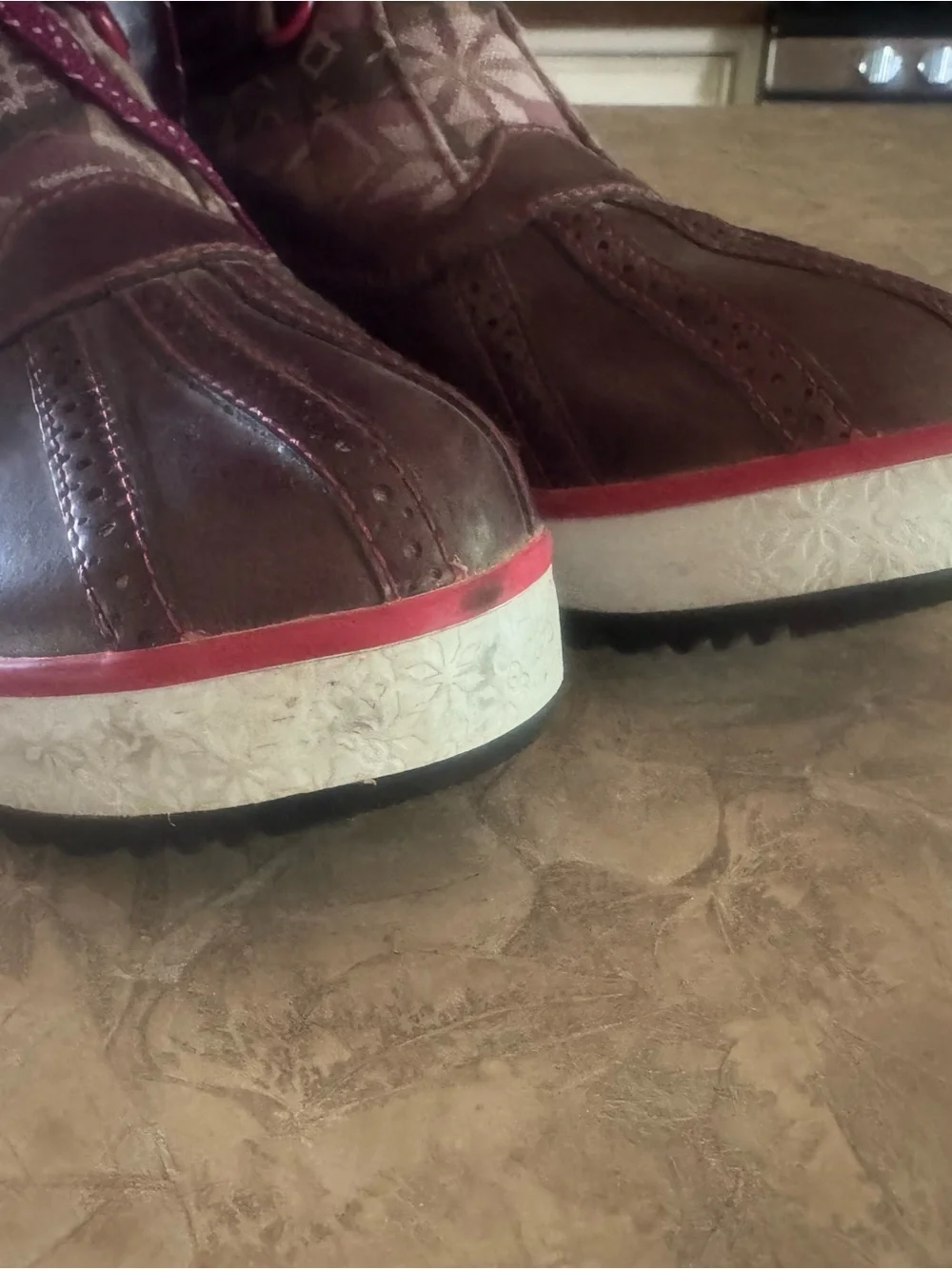 UGG Burgundy Patterned Lace-Up Winter Boots
